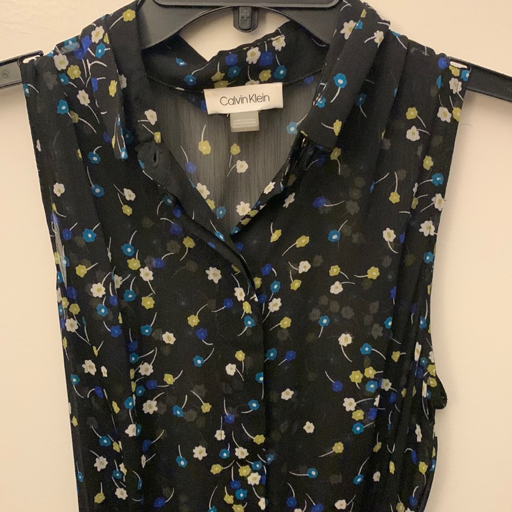 Calvin Klein black and floral midi dress